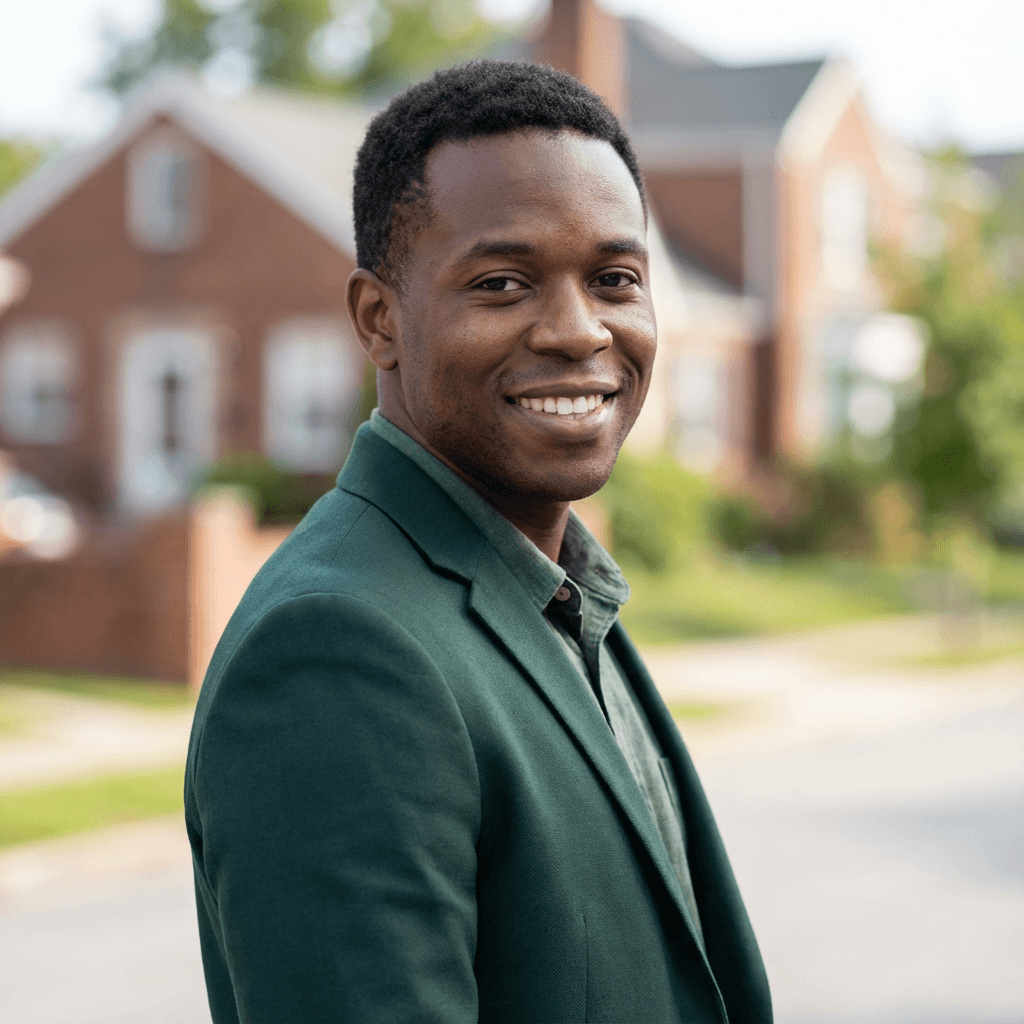 James Okafor in front of his cleaned storefront
