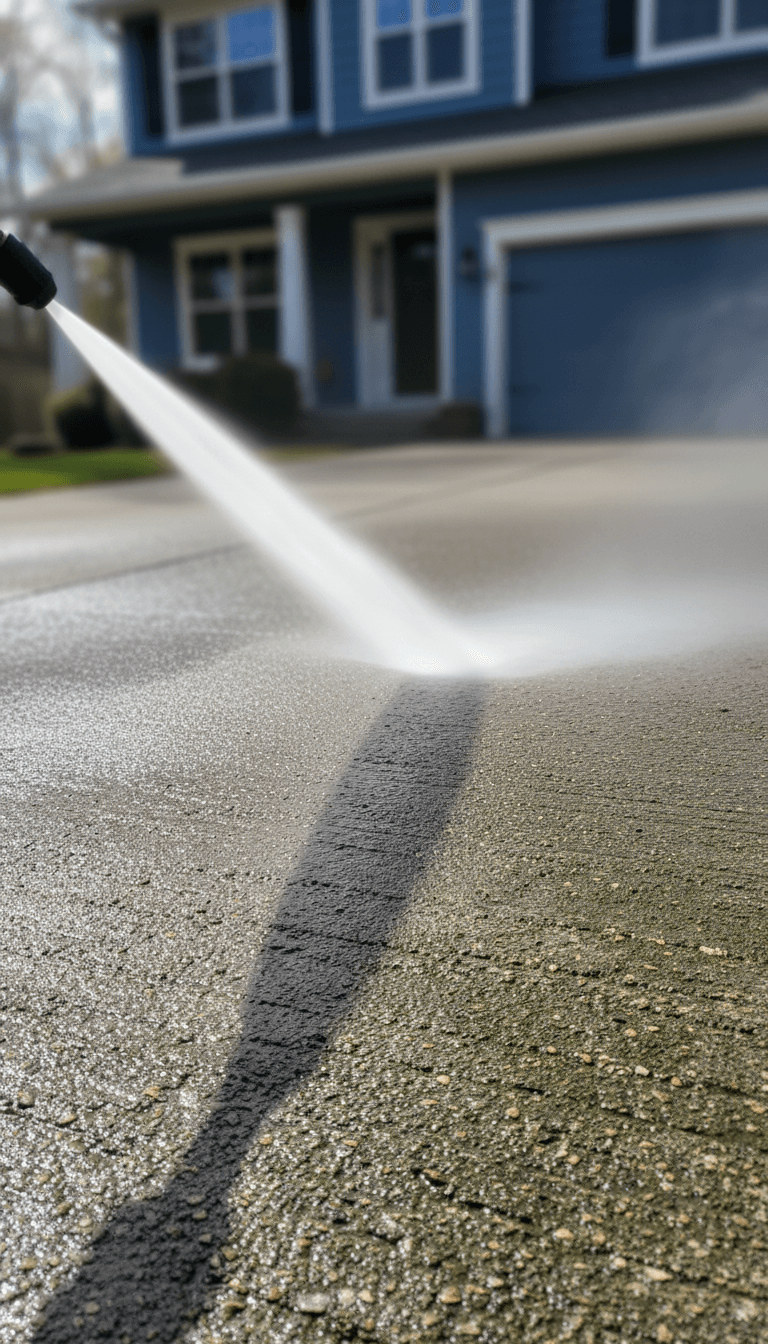 Pressure washing a concrete driveway in Montreal