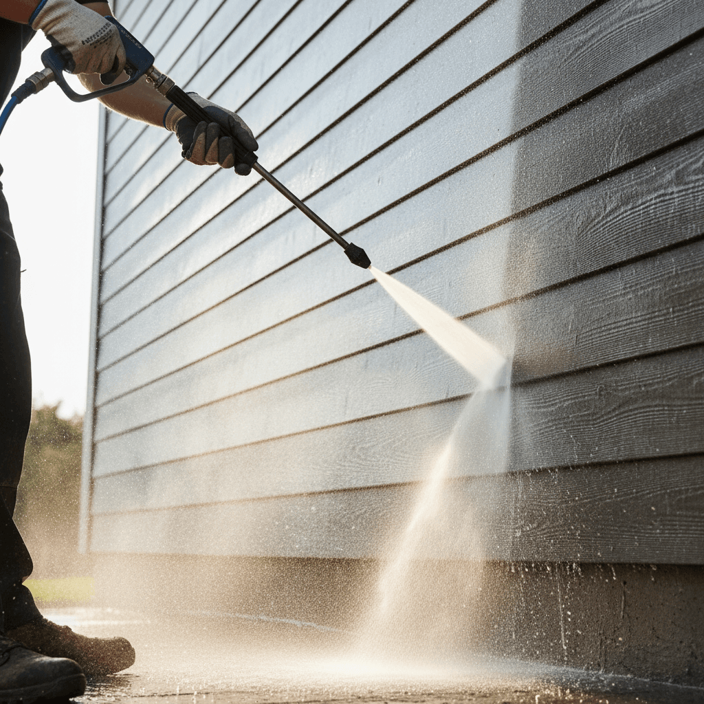 Removing mildew from house siding with a pressure washer