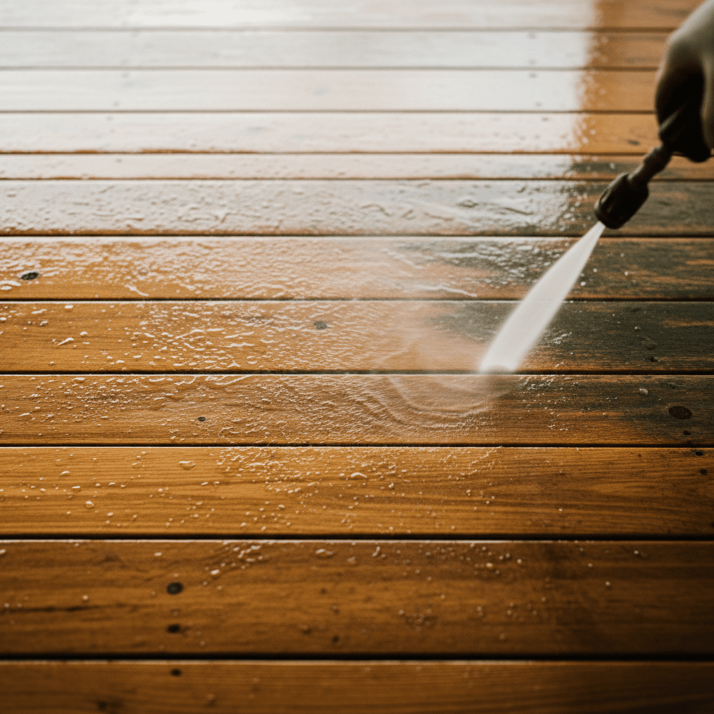 Cleaning a wooden deck to restore its natural color